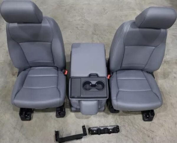 Ford Super Duty Front Bucket Seats Grey Vinyl Set with Jump Seat - Image 4